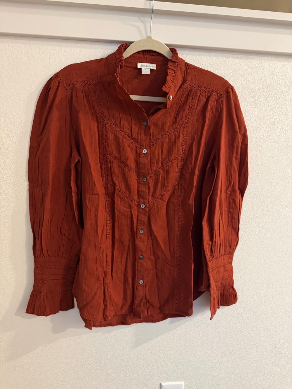 Sundance Ruffled Collar Rust Button-Front Blouse
